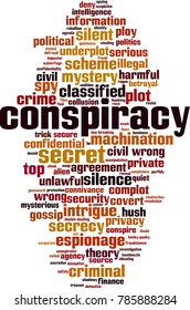 Conspiracy word cloud concept. Vector illustration