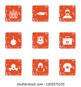 Constabulary icons set. Grunge set of 9 constabulary vector icons for web isolated on white background