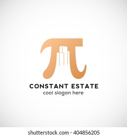 Constant Estate Abstract Vector Icon, Label or Logo Template. Pi Sign with Negative Space Buildings. Isolated.