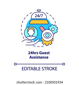 Constant guest assistance concept icon. Property management in hotels abstract idea thin line illustration. Isolated outline drawing. Editable stroke. Roboto-Medium, Myriad Pro-Bold fonts used