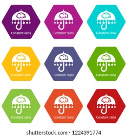 Constant rain icons 9 set coloful isolated on white for web