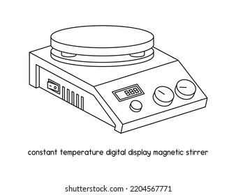 Digital-Anzeige-Magnetrührdiagramm mit konstanter Temperatur für Versuchsaufbau-Labor-Skizze, Vektorgrafik   