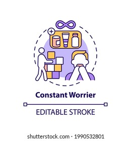 Constant worrier concept icon. Purchases for future idea thin line illustration. Categories of people buying. Must save everything things. Vector isolated outline RGB color drawing. Editable stroke