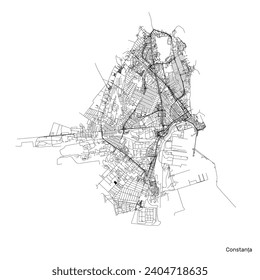 Mapa de la ciudad de Constanta con carreteras y calles, Rumania. Ilustración del contorno del vector.