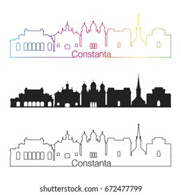 Constanta skyline linear style with rainbow in editable vector file