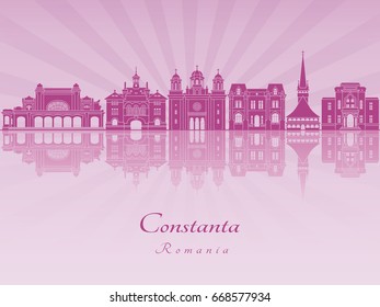 Constanta skyline in purple radiant orchid in editable vector file