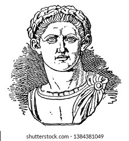Constantine, 272 AD-337AD, he was emperor of Rome from 306 to 337, famous for being the first Christian Roman emperor, vintage line drawing or engraving illustration svg
