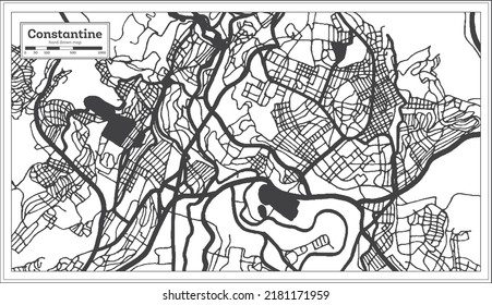 Constantine Algeria City Map in Retro Style in Black and White Color. Outline Map. Vector Illustration.