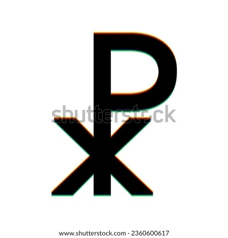 Constantine cross sign. Black Icon with vertical effect of color edge aberration at white background. Illustration.