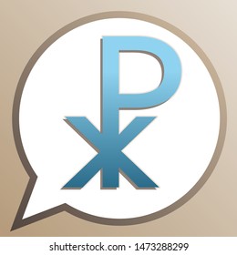 Constantine cross sign. Bright cerulean icon in white speech balloon at pale taupe background. Illustration.