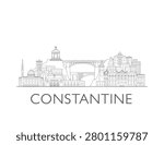 Constantine skyline, Algeria. Urban cityscape with landmarks and monuments. Hand drawn line art digital skyline illustration.