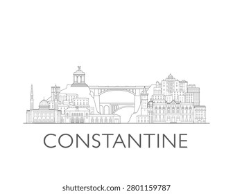 Constantine skyline, Algeria. Urban cityscape with landmarks and monuments. Hand drawn line art digital skyline illustration.