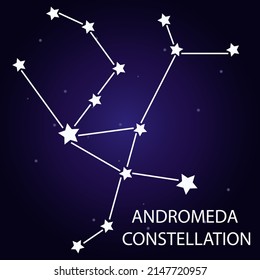 The constellation Andromeda with bright stars. A constellation on a blue background of the cosmic sky. Vector illustration.