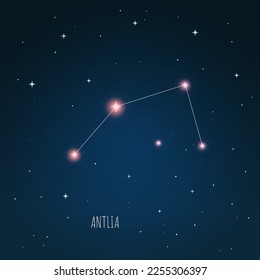 Constellation Antlia scheme in starry sky. Open space. Vector illustration, constellation  through a telescope