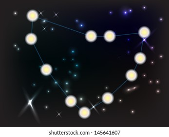 Constellation of aquarius in dark sky with lines shapes, vector encapsulated post script format.