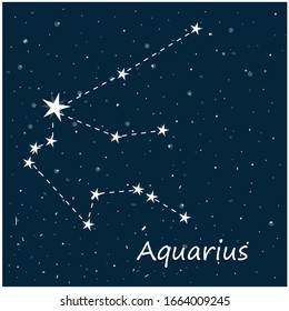 Constellation of Aquarius in night starry sky. Vector stock illustration in cartoon style. Can be used as planetarium poster, postcard.