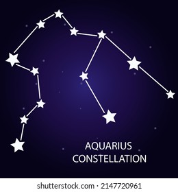 The constellation Aquarius with stars. A constellation on a blue background of the cosmic sky. Vector illustration.