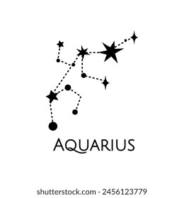 Constellation de aquarius. Ilustración vectorial. Signo del zodiaco. Estrellas blancas y negras. Tatuaje de arte lineal, Espiritualidad, magia