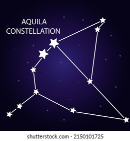 The constellation of Aquila with bright stars. A constellation on a blue background of the cosmic sky. Vector illustration.