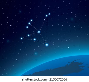 Constellation Aquila with planet in deep space 