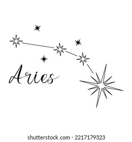 Constelación de Aries. Estrellas blancas y negras sobre fondo blanco