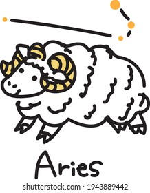 Constellation Aries star and sheep illustration