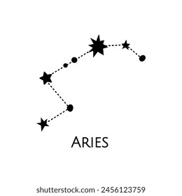 Constellation of Aries. Vector illustration. Zodiac sign. Black and white stars. Line art tattoo, Spirituality, magic