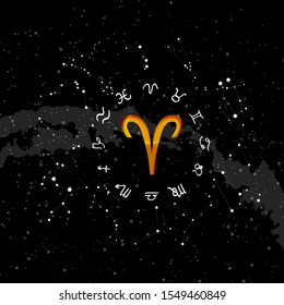 constellation Aries of the zodiac. Zodiac signs set of illustrations on the background of a starry sky. constellation was his symbol and the name