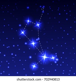 The Constellation Of The Bootes in the night starry sky. Vector illustration of the concept of astronomy