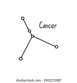 Constellation Cancer. Black and white vector doodle illustration isolated. Space of the universe, astronomy, zodiac sign