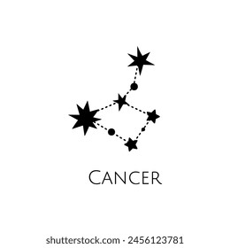 Constellation of Cancer. Vector illustration. Black and white stars. Line art tattoo, Spirituality, magic