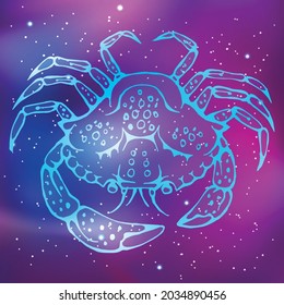 Constellation Cancer. Zodiac mythological animals. Minimalistic pattern with glowing lines. Vector illustration