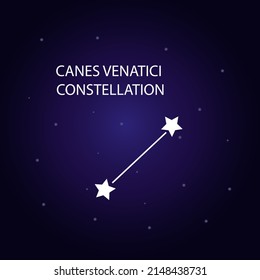 The constellation Canes Venatici with bright stars. A constellation on a dark blue background of the cosmic sky. Vector illustration.