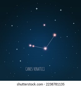 Constellation Canes Venatici en cielo estrellado. Espacio abierto. Ilustración vectorial Constelación de Canes Venatici a través de un telescopio. 