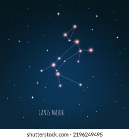 La estrella de la constelación "Canis Major" en el cielo nocturno. Perro grande astronómico. Grupo de estrellas realistas. Colección de esquemas de constelación
Ilustración del vector
