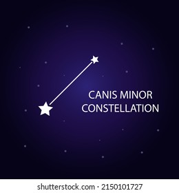 The constellation of Canis Minor with bright stars. A constellation on a blue background of the cosmic sky. Vector illustration.