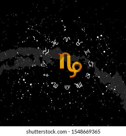 constellation Capricorn of the zodiac. Zodiac signs set of illustrations on the background of a starry sky. constellation was his symbol and the name