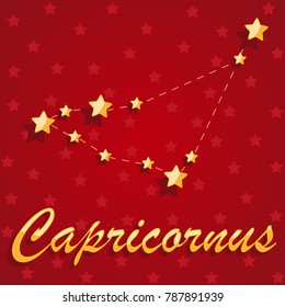Constellation Capricornus over red starry background - vector illustration.