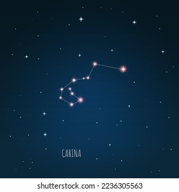 Constellation Carina scheme in starry sky. Open space. Vector illustration Carina constellation through a telescope. 