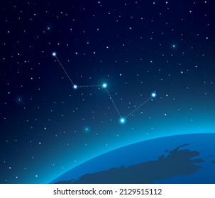 Constellation Cassiopeia with planet in deep space 