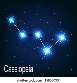 The constellation "Cassiopeia" star in the night sky. Vector illustration