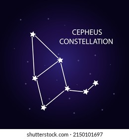 The constellation of Cepheus with bright stars. A constellation on a blue background of the cosmic sky. Vector illustration.