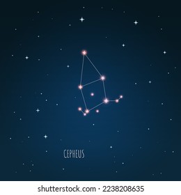 Constellation Cepheus scheme in starry sky. Open space. Vector illustration  Cepheus constellation  through a telescope. 