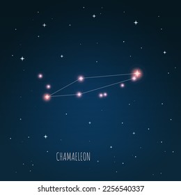 Constellation Chamaeleon scheme in starry sky. Open space. Vector illustration, constellation  through a telescope