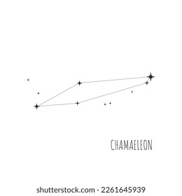 Constellation Chamaeleon scheme in starry sky. Doodle, sketch, linear icons of all 88 constellations on white background