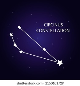 The constellation of Circinus with bright stars. A constellation on a blue background of the cosmic sky. Vector illustration.