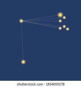 Constellation Coma Berenices isolated. Vector stock illustration. Coma Berenices stars in the blue sky. Astrological illustration with the constellation Coma Berenices. Concept of the starry sky