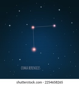 Constellation Coma Berenices scheme in starry sky. Open space. Vector illustration, constellation  through a telescope