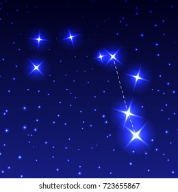 The Constellation Compass in the night starry sky. Vector illustration of the concept of astronomy