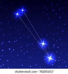 The Constellation of the Compass in the night starry sky. Vector illustration of the concept of astronomy